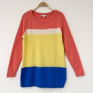 Isaac Mizrahi 100% Cashmere LonglineTunic Sweater Sorbet Colorblock, Size L